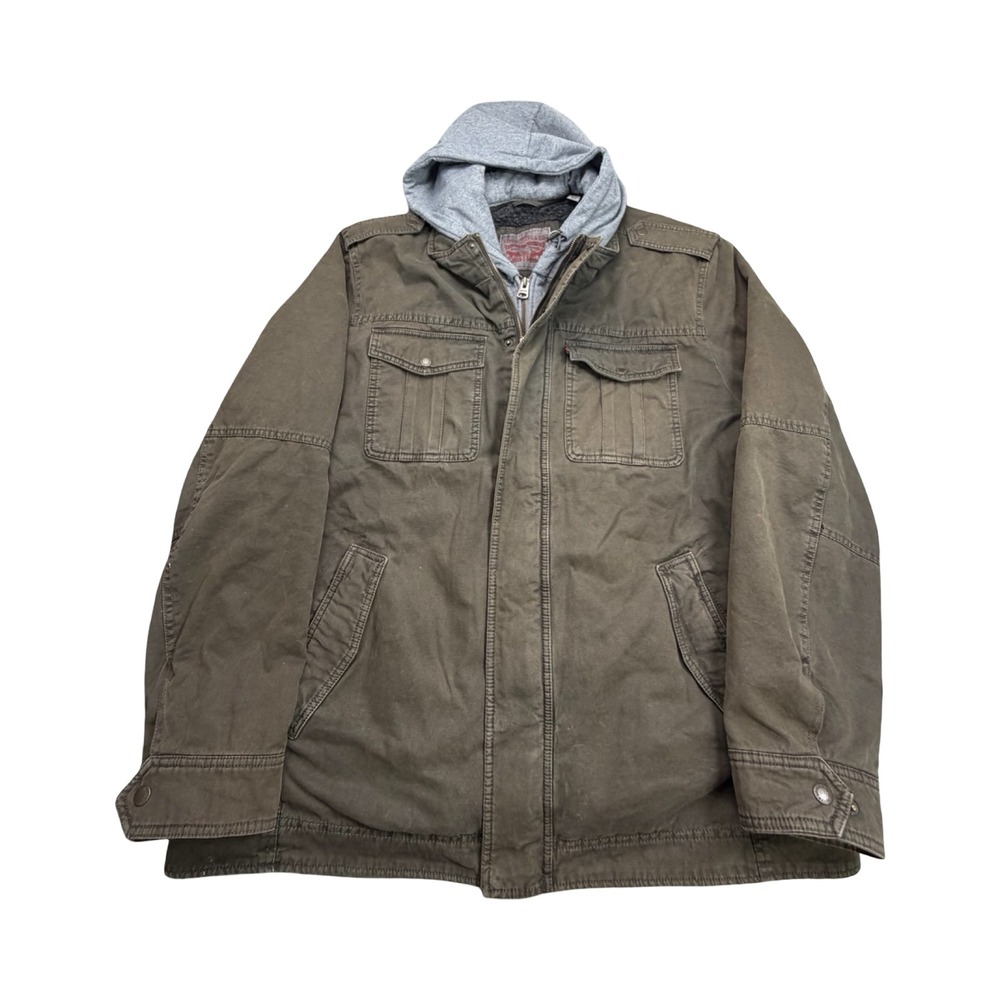 Levi's Field Jacket Mens XXL Brown Sherpa Lined Hooded Canvas Military Utility